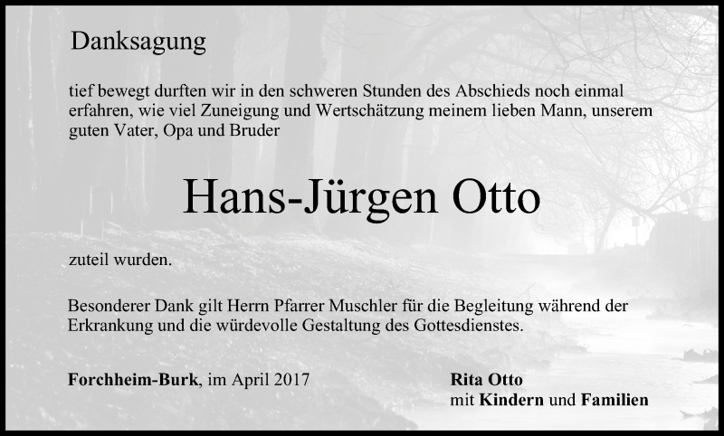  Traueranzeige für Hans-Jürgen Otto vom 22.04.2017 aus MGO