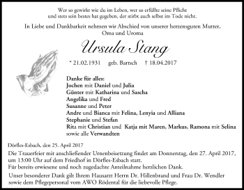 Anzeige von Ursula Stang von MGO