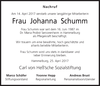 Anzeige von Johanna Schumm von MGO