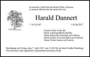 Traueranzeige von Harald Dannen