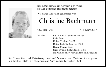 Traueranzeige von Christine Bachmann