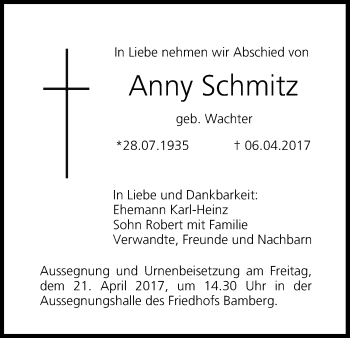 Traueranzeige von Anny Schmitz