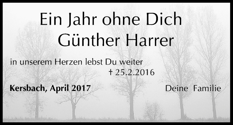  Traueranzeige für Günther Harrer vom 25.04.2017 aus MGO