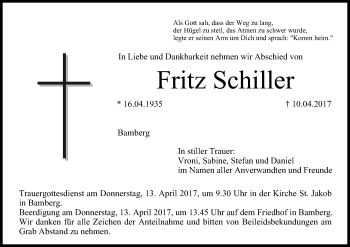 Traueranzeige von Fritz Schiller