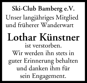 Traueranzeige von Lothar Künstner