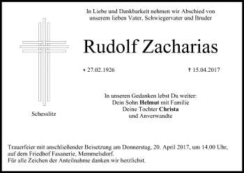 Anzeige von Rudolf Zacharias von MGO