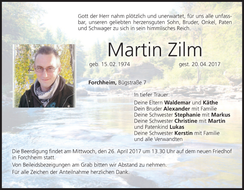 Traueranzeige für Martin Zilm vom 25.04.2017 aus MGO