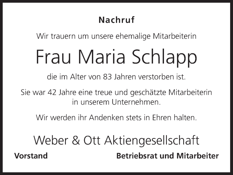  Traueranzeige für Maria Schlapp vom 25.04.2017 aus MGO