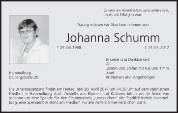 Anzeige von Johanna Schumm von MGO