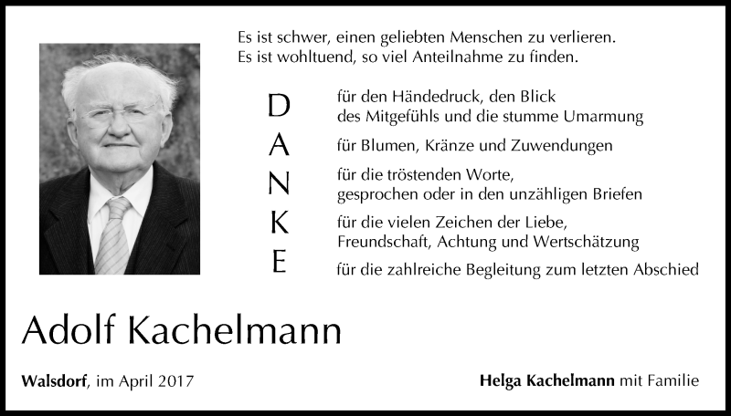  Traueranzeige für Adolf Kachelmann vom 29.04.2017 aus MGO