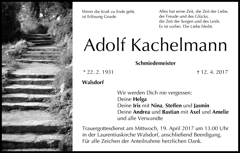  Traueranzeige für Adolf Kachelmann vom 15.04.2017 aus MGO