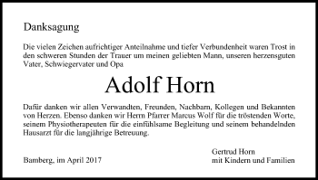 Traueranzeige von Adolf Horn