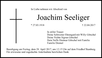 Traueranzeige von Joachim Seeliger