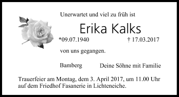 Traueranzeige von Erika Kalks