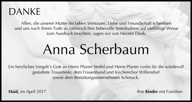  Traueranzeige für Anna Scherbaum vom 08.04.2017 aus MGO