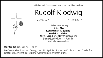 Anzeige von Rudolf Klodwig von MGO