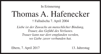 Anzeige von Thomas A. Hafenecker von MGO