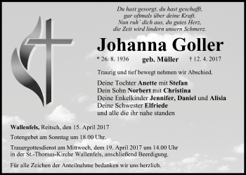 Anzeige von Johanna Goller von MGO