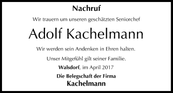 Anzeige von Adolf Kachelmann von MGO