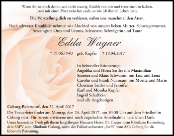 Anzeige von Edda Wagner von MGO