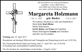 Anzeige von Margareta Holzmann von MGO