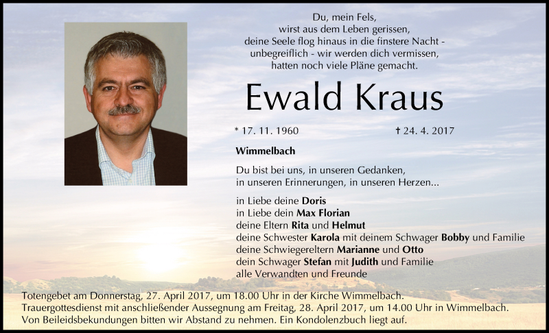  Traueranzeige für Ewald Kraus vom 26.04.2017 aus MGO