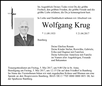 Traueranzeige von Wolfgang Krug