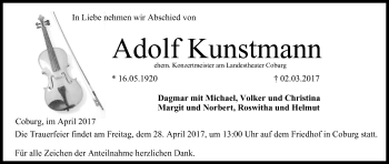 Anzeige von Adolf Kunstmann von MGO