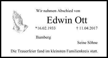 Traueranzeige von Edwin Ott