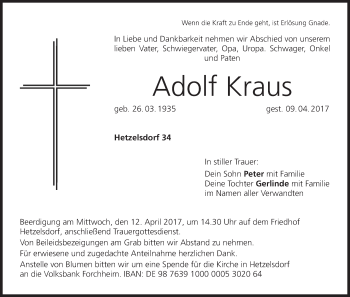 Anzeige von Adolf Kraus von MGO