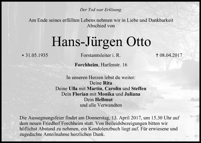  Traueranzeige für Hans-Jürgen Otto vom 11.04.2017 aus MGO
