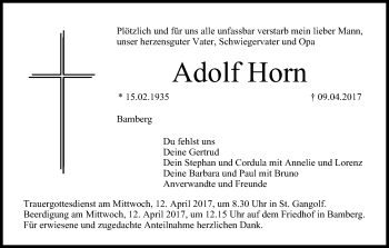 Traueranzeige von Adolf Horn