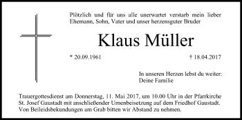 Traueranzeige von Klaus Müller