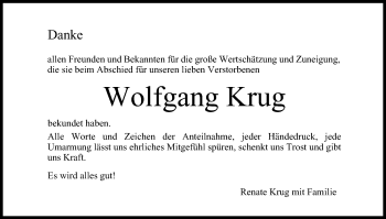 Traueranzeige von Wolfgang Krug