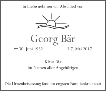 Anzeige von Georg Bär von MGO