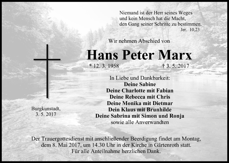  Traueranzeige für Hans Peter Marx vom 06.05.2017 aus MGO