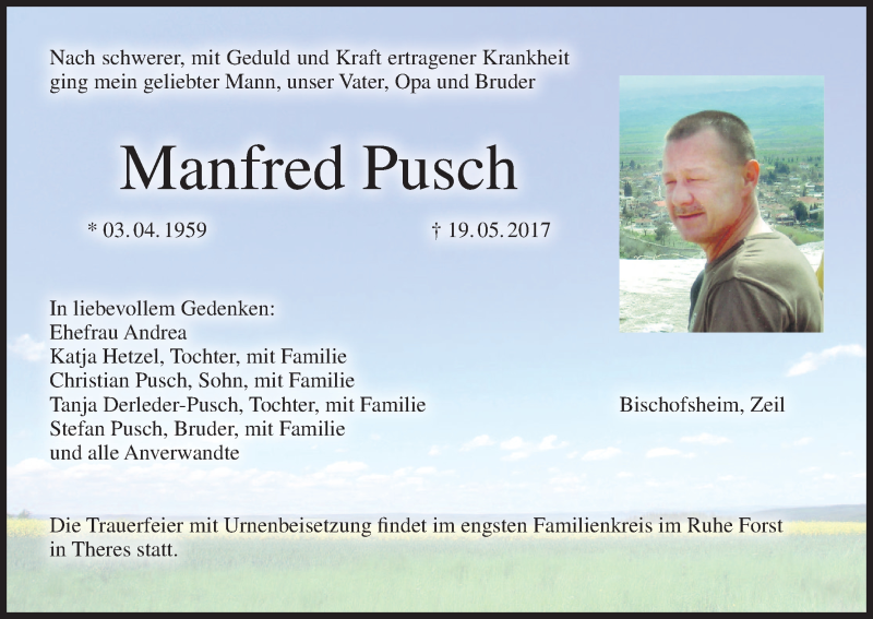  Traueranzeige für Manfred Pusch vom 22.05.2017 aus MGO
