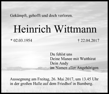 Traueranzeige von Heinrich Wittmann