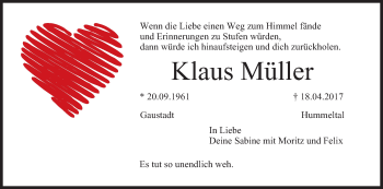 Traueranzeige von Klaus Müller