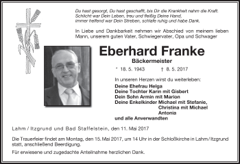 Anzeige von Eberhard Franke von MGO