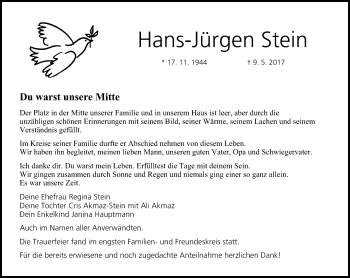 Anzeige von Hans-Jürgen Stein von MGO