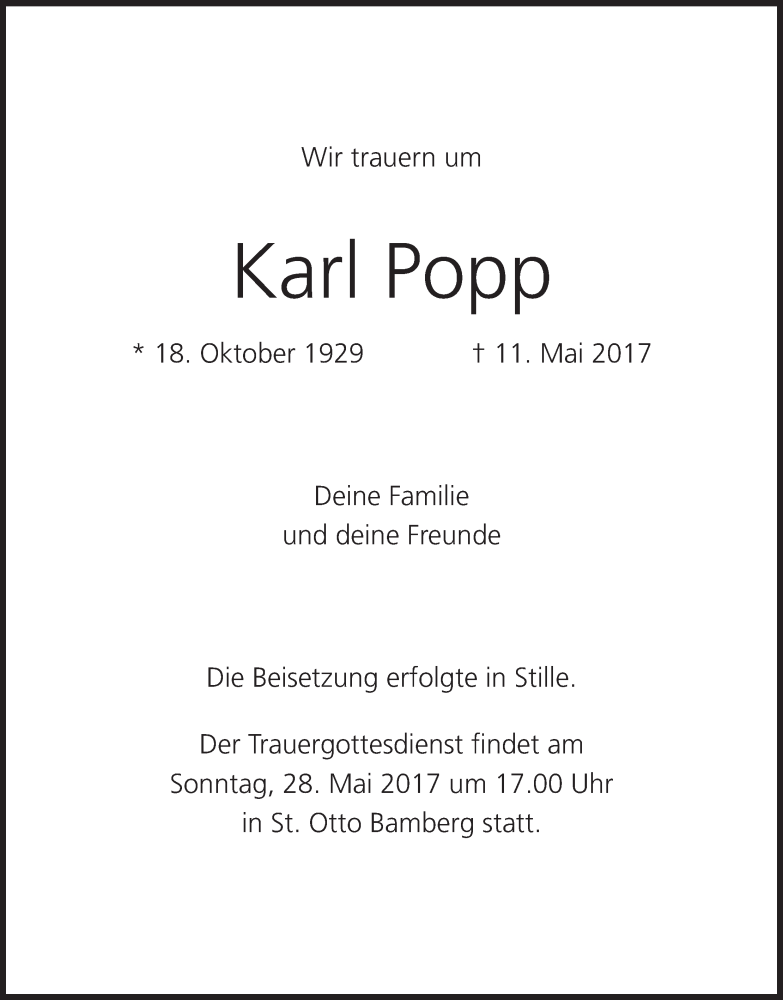 Karl Popp | trauer.inFranken.de