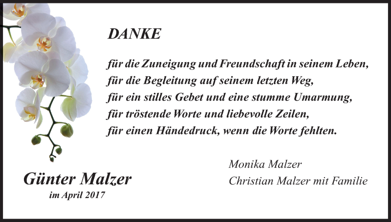  Traueranzeige für Günter Malzer vom 02.05.2017 aus MGO