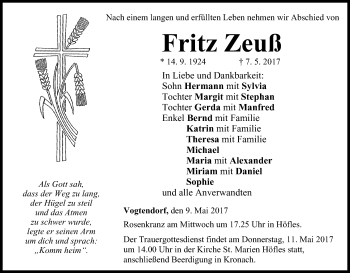 Anzeige von Fritz Zeuß von MGO