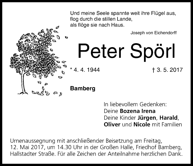  Traueranzeige für Peter Spörl vom 10.05.2017 aus MGO