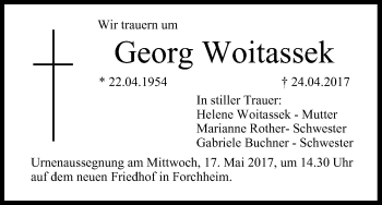 Traueranzeige von Georg Woitassek