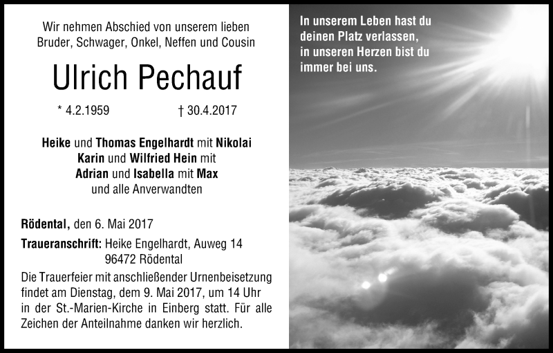 Traueranzeige für Ulrich Pechauf vom 06.05.2017 aus MGO