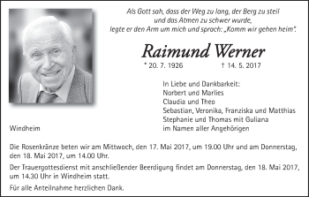 Anzeige von Raimund Werner von MGO