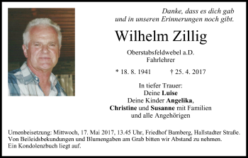 Traueranzeige von Wilhelm Zillig