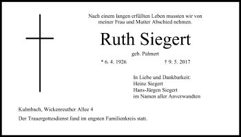 Anzeige von Ruth Siegert von MGO